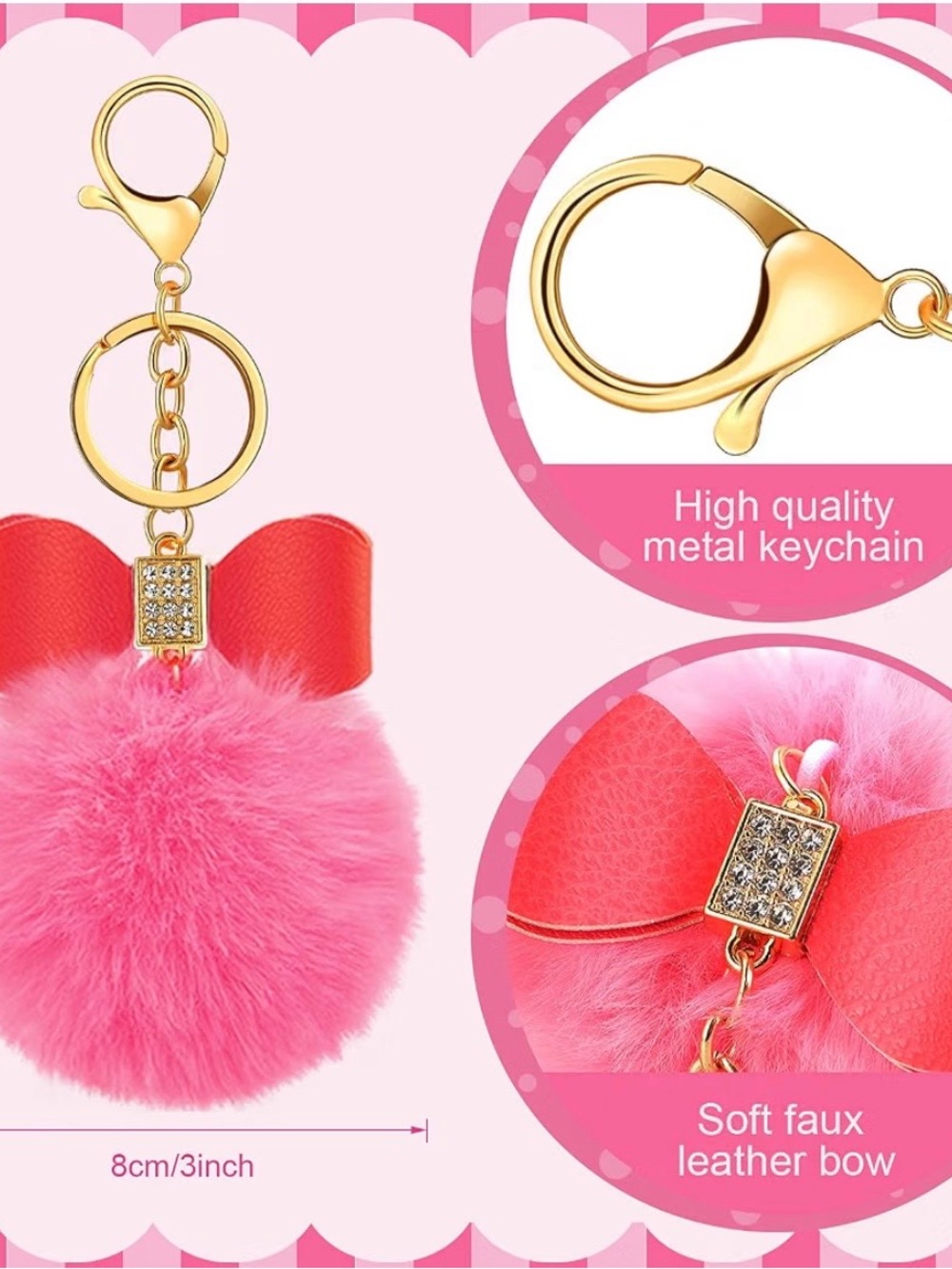 Faux Fur Pom Pom Keychain with Bow - Random Colors NWOT - Picture 2 of 6